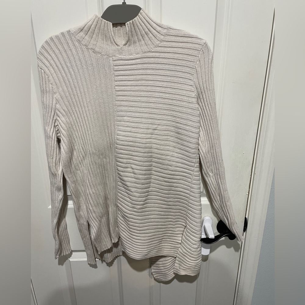 cream cabi sweater with semi open back